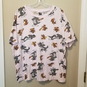 Pink Tom and Jerry All Over Print short sleeve T-Shirt 2XL